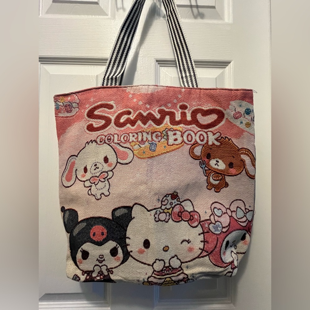 NWOT Kitty & Friends Large Zip Canvas Tote Bag Coloring Book